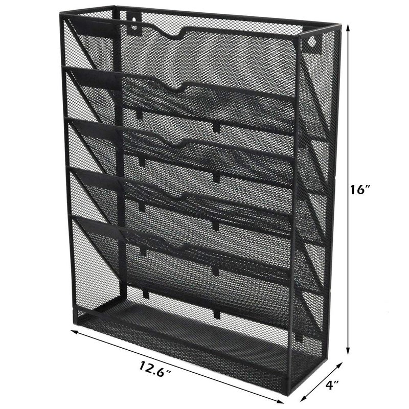 EASEPRES Desk File Organizer Mesh 6-Tier, Hanging Wall Mount Document Organization Stand, Desktop Vertical Mail Paper Folder Holder Rack with Bottom Tray for Office Home Cubicle, Sides Closed, Black - Image 2